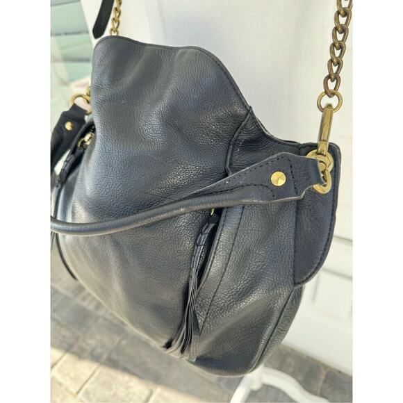 orYANY Black Leather crossbody bag contrast lining gold chain boho hobo purse - Picture 3 of 9